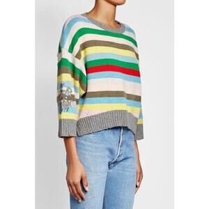 New Zadig & Voltaire Merino wool multicolor striped embroidered sweater sz XS